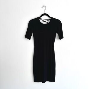 Aritzia Wilfred Free Lace Up Back Dress Black Half Sleeve Scoop Neck Size XS